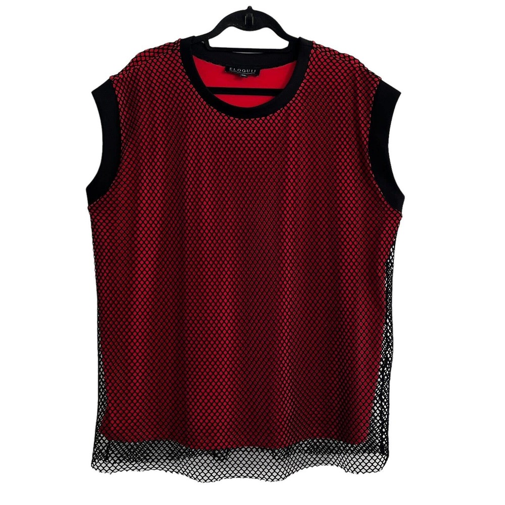 Eloquii Womens Top 14/16 Red Orange Sleeveless Lined Mesh Stretch